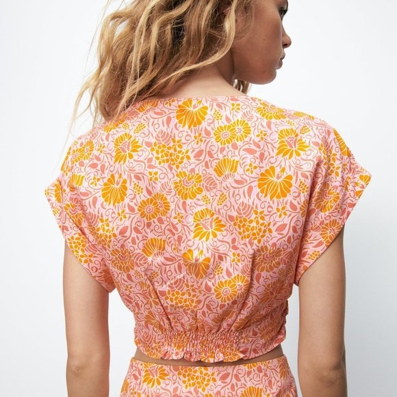 🍊 ZARA ORANGE PINK FRONT TWIST CROP TOP! - Picture 12 of 13